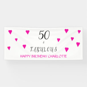 Banderoles Rose 50 et fabuleux coeurs 50e anniversaire ba