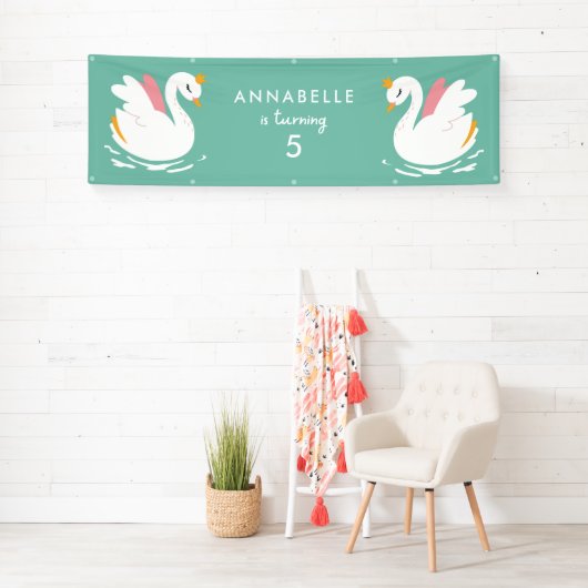Banderoles Rose aqua girly mignon cygne élégant fête d'annive (En situation)