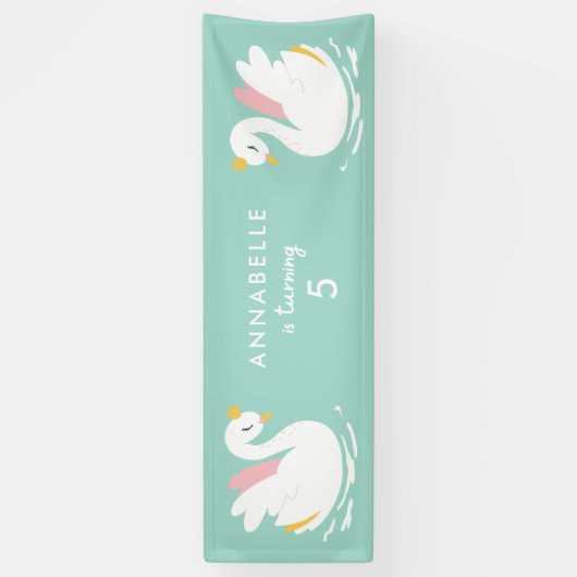 Banderoles Rose aqua girly mignon cygne élégant fête d'annive (Vertical)