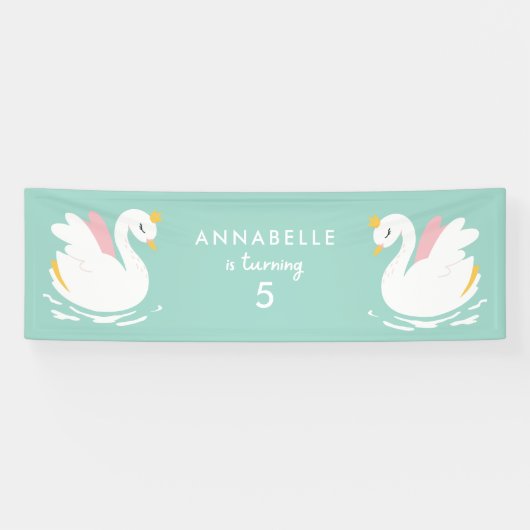 Banderoles Rose aqua girly mignon cygne élégant fête d'annive (Horizontal)