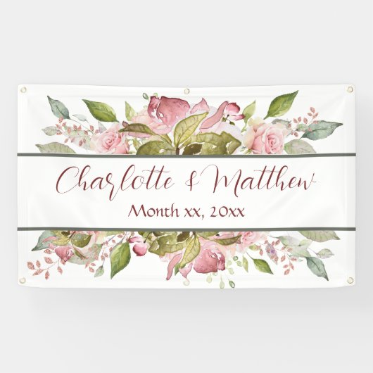Banderoles Rose Aquarelle Mariage rose pâle (Horizontal)