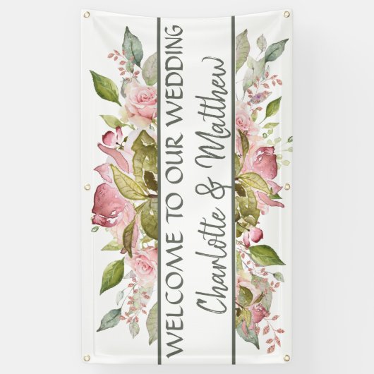 Banderoles Rose Aquarelle Mariage rose pâle (Vertical)