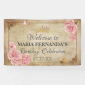 Banderoles Rose Bleu rose papillon Couronne or Quinceanera (Horizontal)