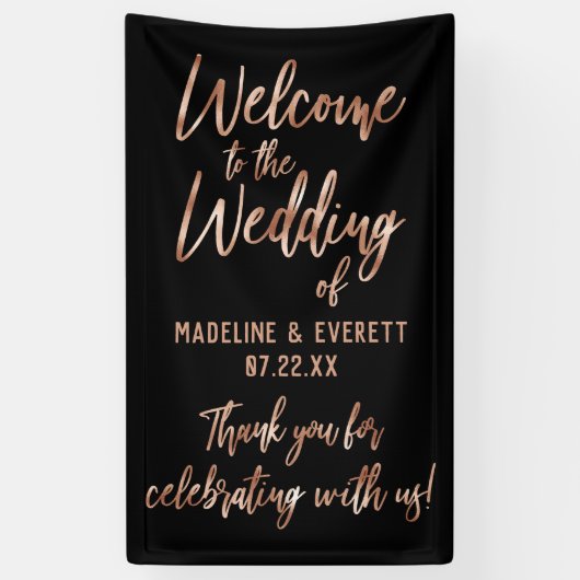 Banderoles Rose Chic Gold Moderne Typographie Mariage Bienven (Vertical)
