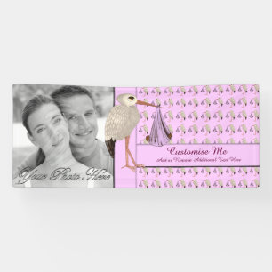 Banderoles Rose classique 2 de la cigogne (bébé sur le