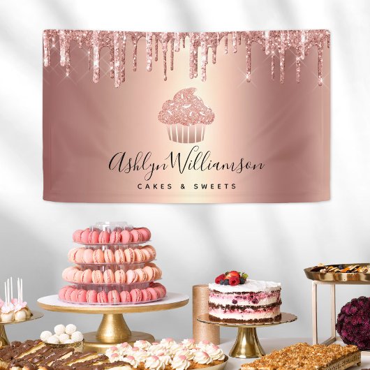 Banderoles Rose Cupcake Gold Parties scintillant Drives boula