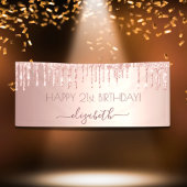 Banderoles Rose de fête d'anniversaire gouttes dorées rose