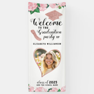 Banderoles Rose et blanc Floral Élégant Graduation Bienvenue