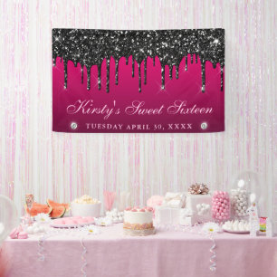 Banderoles Rose et Noir Paillettes qui dégoulinent Sweet Sixt