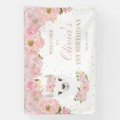 Banderoles Rose Floral Cute Llama 1er anniversaire fond (Verticale)