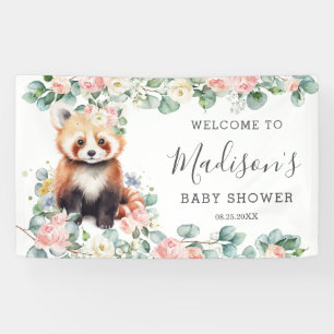 Banderoles Rose Floral Doux Rouge Baby shower Panda Bienvenue