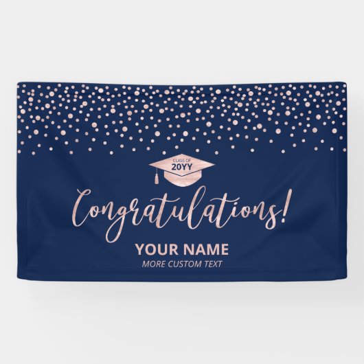 Banderoles Rose Gold Blue Confetti Félicitations Graduation (Horizontal)