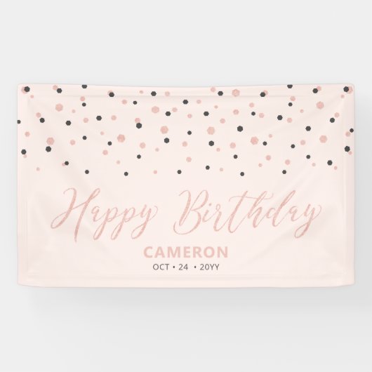 Banderoles Rose Gold & Blush Hexagon Confetti Joyeux annivers (Horizontal)