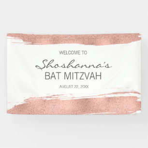 Banderoles Rose Gold Brushstroke Bat mitzvah Bienvenue