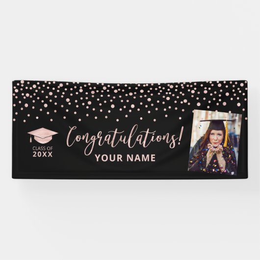 Banderoles Rose Gold Confetti Félicitations Graduation Banne (Horizontal)