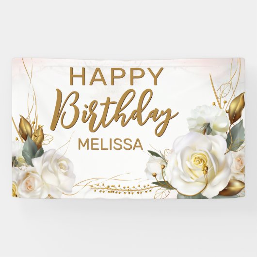 Banderoles Rose Gold Floral Anniversaire (Horizontal)