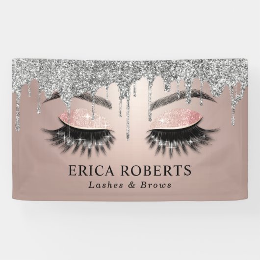 Banderoles Rose Gold Lashes & Brows Salon Modern Silver Drive (Horizontal)
