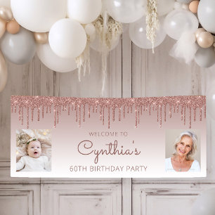 Banderoles Rose Gold Pailleté Goutte Deux Photo 60e Anniversa