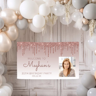 Banderoles Rose Gold Pailleté Personnalisé 30e Anniversaire