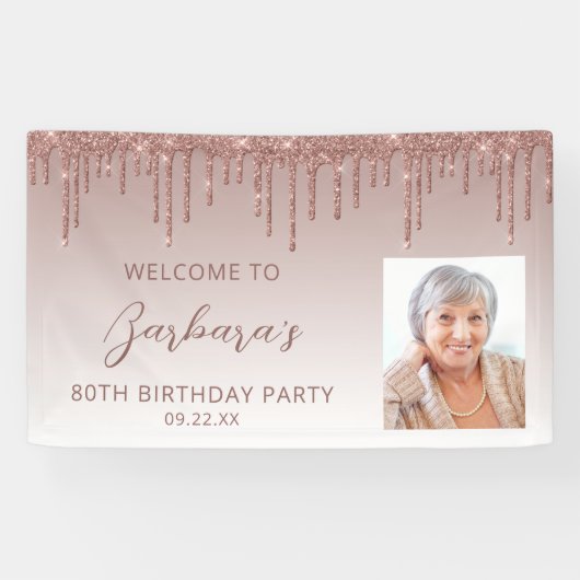 Banderoles Rose Gold Parties scintillant Drip Script Photo 80 (Horizontal)