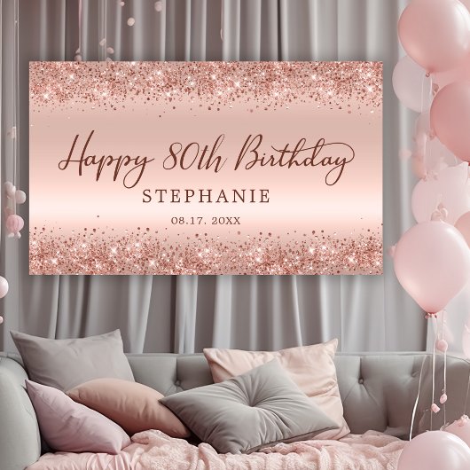 Banderoles Rose Gold Parties scintillant Foil Joyeux 80e anni