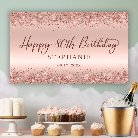 Banderoles Rose Gold Parties scintillant Foil Joyeux 80e anni