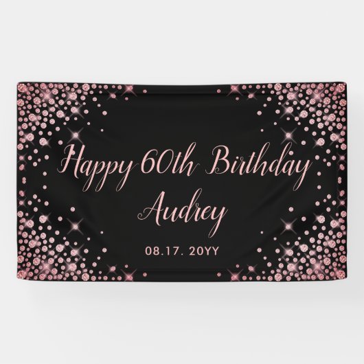Banderoles Rose Gold Parties scintillant Noir 60e anniversair (Horizontal)