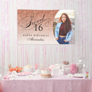 Banderoles Rose Gold Parties scintillant Sweet 16 Photo perso