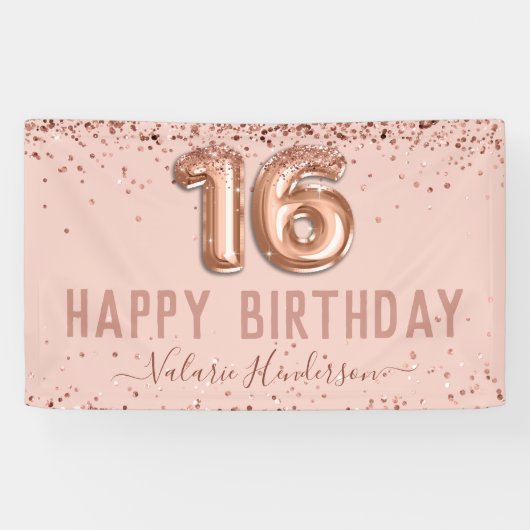 Banderoles Rose Gold Pink Joyeux 16e anniversaire (Horizontal)