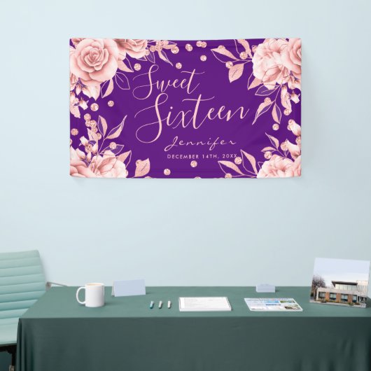 Banderoles Rose Gold Purple Sweet 16 Parties scintillant Conf (Salon professionnel)