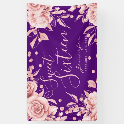 Banderoles Rose Gold Purple Sweet 16 Parties scintillant Conf (Vertical)