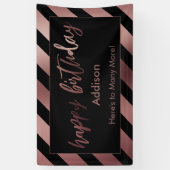 Banderoles Rose Gold Stripes sur Black Happy Birthday (Vertical)