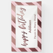Banderoles Rose Gold Stripes sur Pastel Pink Joyeux anniversa (Vertical)