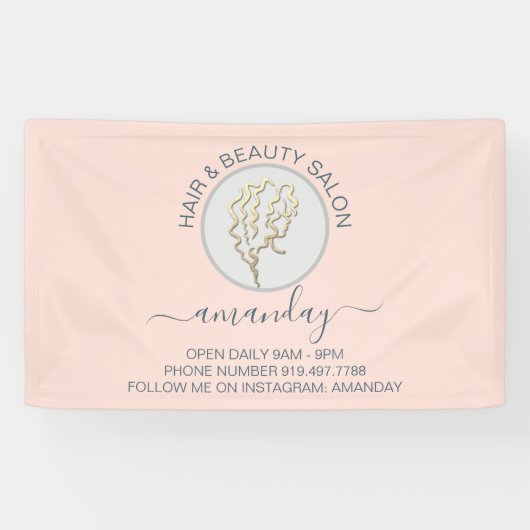 Banderoles Rose Golden Logo Coiffeur salon de beauté Studio (Horizontal)