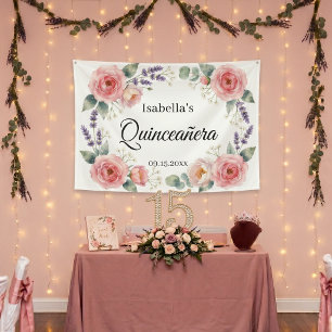 Banderoles Rose Lavande Rose Pâle Aquarelle Quinceañera