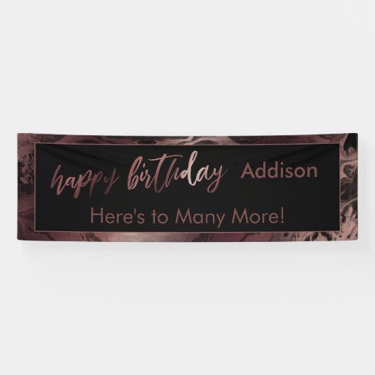 Banderoles Rose moderne Gold & Black Marbled Joyeux Anniversa (Horizontal)