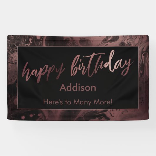 Banderoles Rose moderne Gold & Black Marbled Joyeux Anniversa (Horizontal)