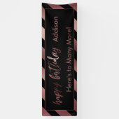Banderoles Rose moderne Gold & Black Stripes Joyeux anniversa (Vertical)
