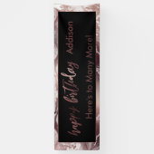 Banderoles Rose moderne Gold Noir Marbre blanc Joyeux anniver (Vertical)
