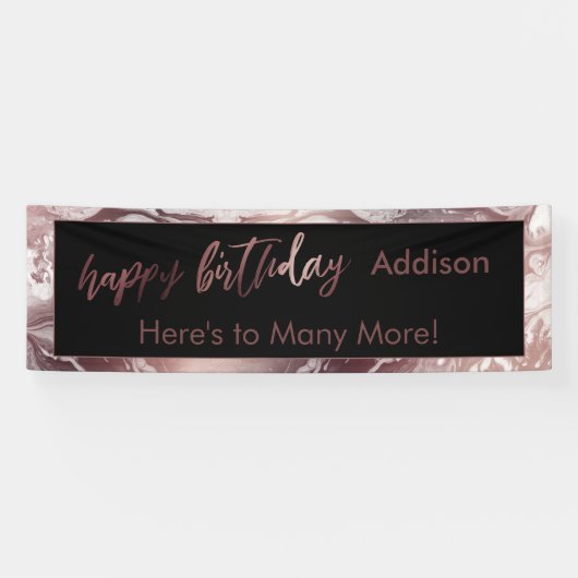 Banderoles Rose moderne Gold Noir Marbre blanc Joyeux anniver (Horizontal)