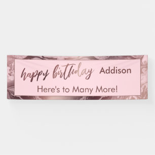 Banderoles Rose moderne Gold Pastel Marbre rose Joyeux Annive