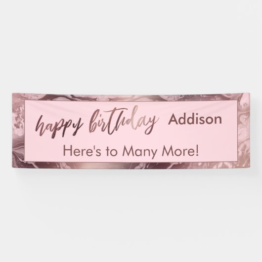Banderoles Rose moderne Gold Pastel Marbre rose Joyeux Annive (Horizontal)