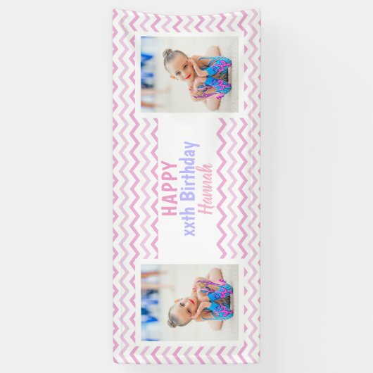 Banderoles Rose N'Importe Quel Âge Fille Photo Fille Annivers (Vertical)