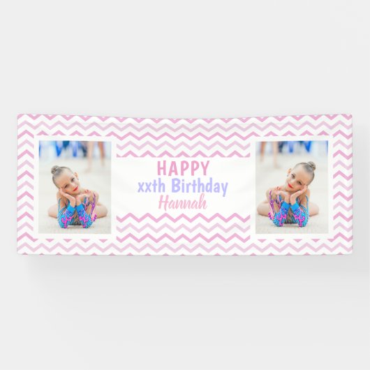 Banderoles Rose N'Importe Quel Âge Fille Photo Fille Annivers (Horizontal)