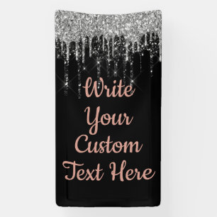 Banderoles Rose noire or et argent Glitter Drip Anniversaire