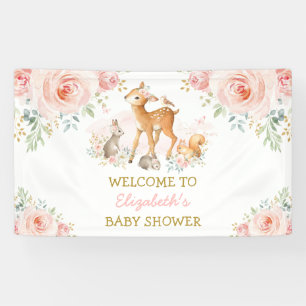 Banderoles Rose Pâle Floral Faune Cerf Lapin Bienvenue Bébé
