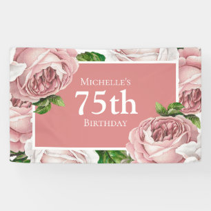 Banderoles Rose Pâle Floral Vintage 75e Anniversaire