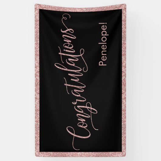 Banderoles Rose Parties scintillant or Félicitations Typograp (Vertical)