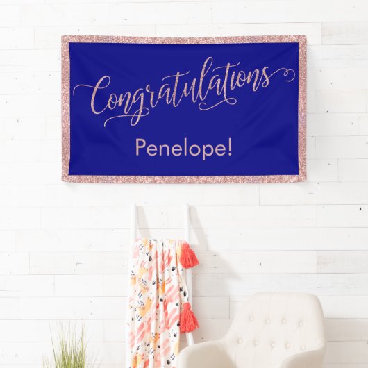 Banderoles Rose Parties scintillant or Félicitations Typograp (En situation)