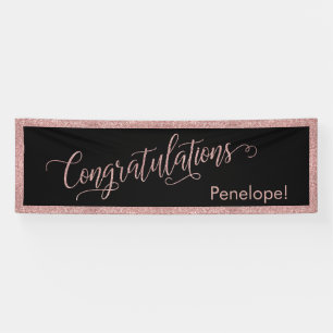 Banderoles Rose Parties scintillant or Félicitations Typograp
